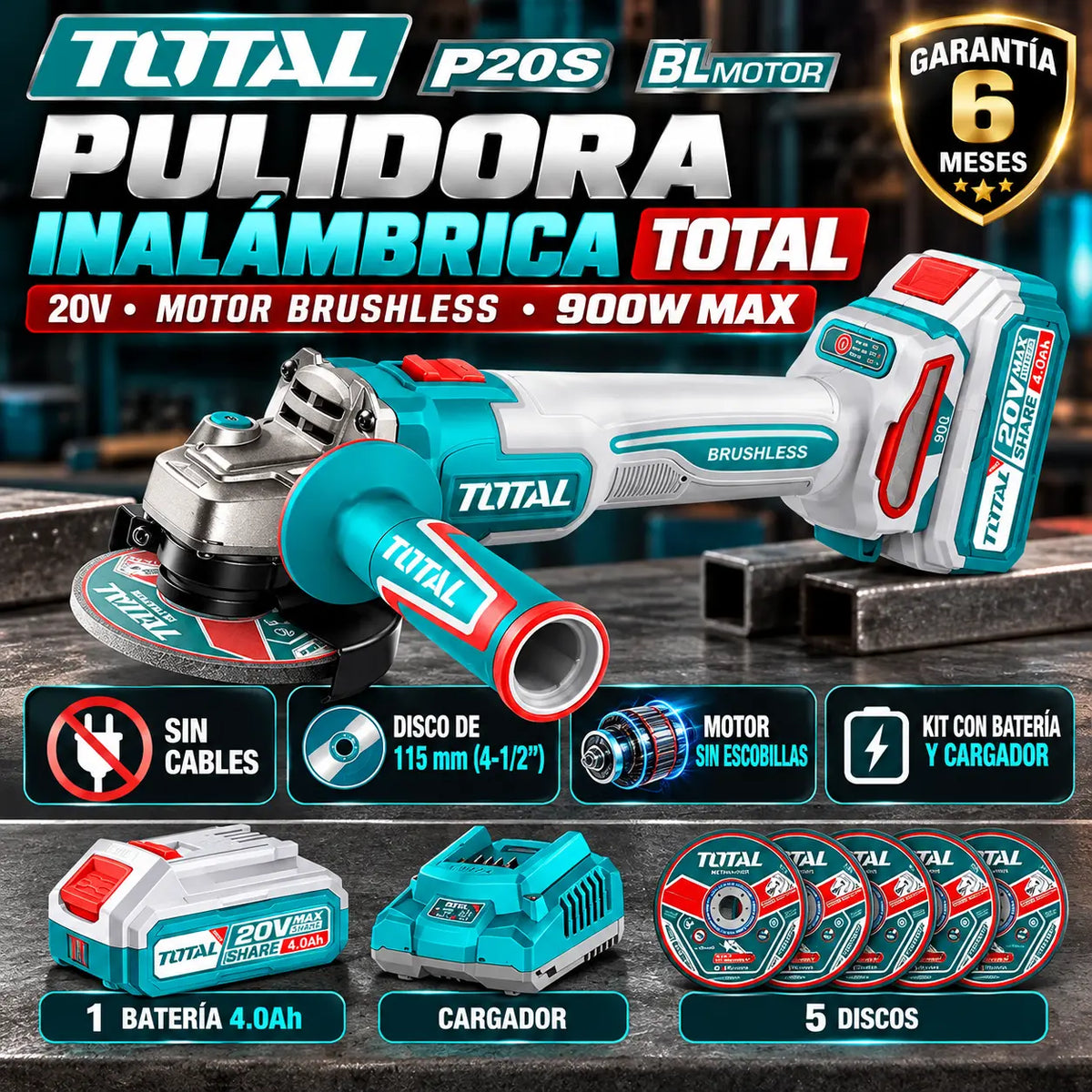 Pulidora inalámbrica 4 1/2" 900W