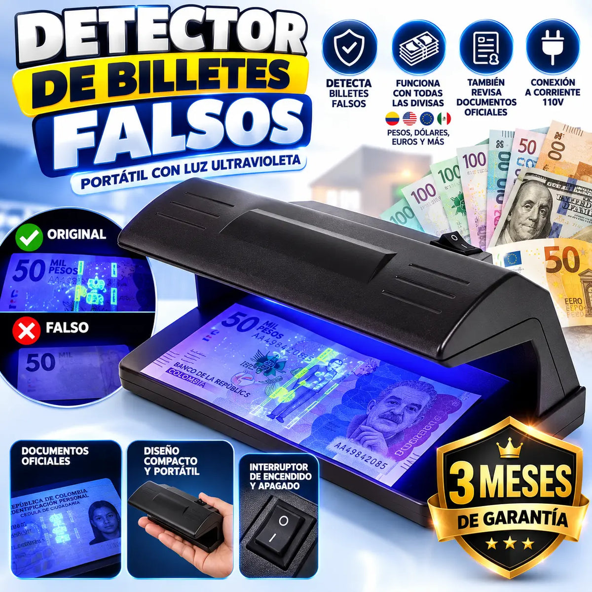 Detector portátil de billetes falsos