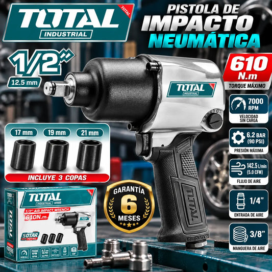PISTOLA NEUMATICA DE IMPACTO 1/2" + 3 COPAS TOTAL (TAT40122)